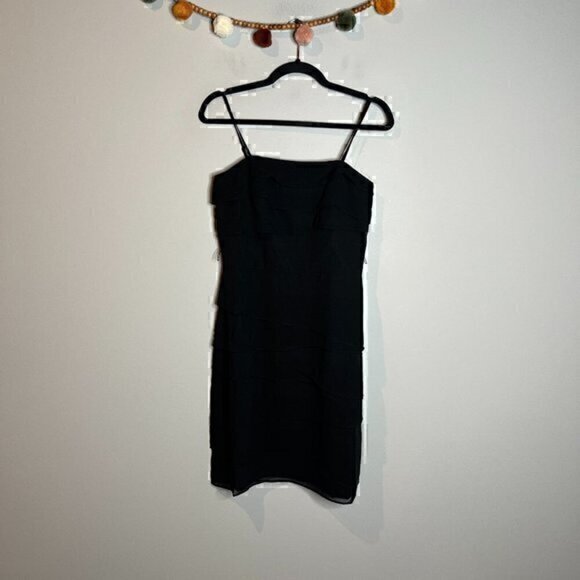 NWT White House Black Market belted black ruffle dress - Picture 1 of 6